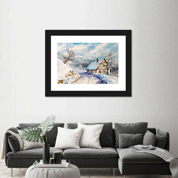 Heavy Snowfall In Winter Mountains Canvas Wall Art