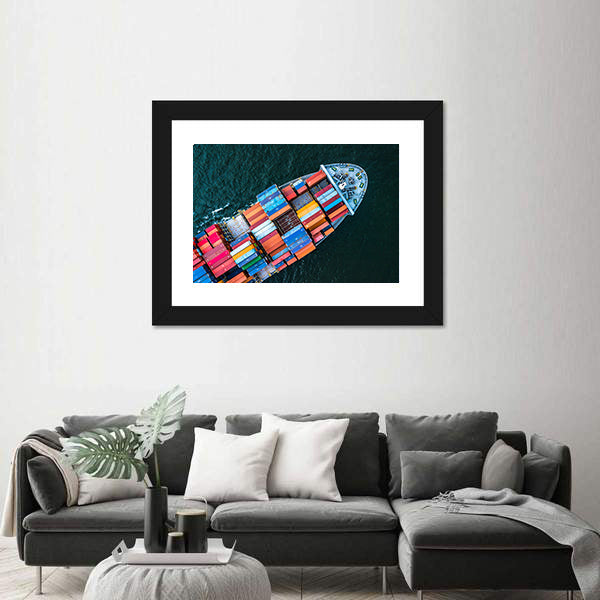 Birds-eye Cargo Ship with Containers Canvas Wall Art