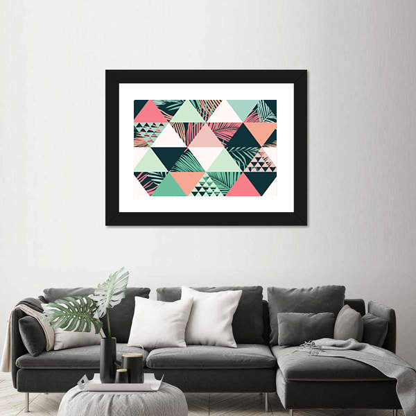 Tropical Geometric Leaves Pattern Canvas Wall Art