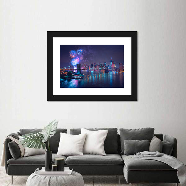 Fourth of July Fireworks Over New York Canvas Wall Art