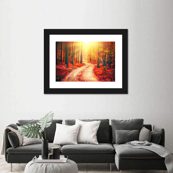 Autumnal Park With Pathway Canvas Wall Art