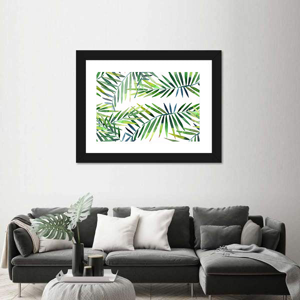 Green Tropical Palm Leaf Pattern Canvas Wall Art