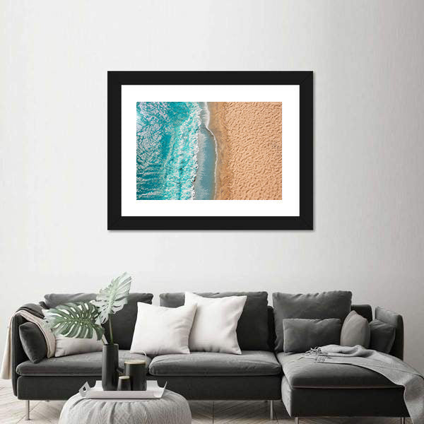Coastline Beach Ocean Waves With Foam On The Sand Canvas Wall Art