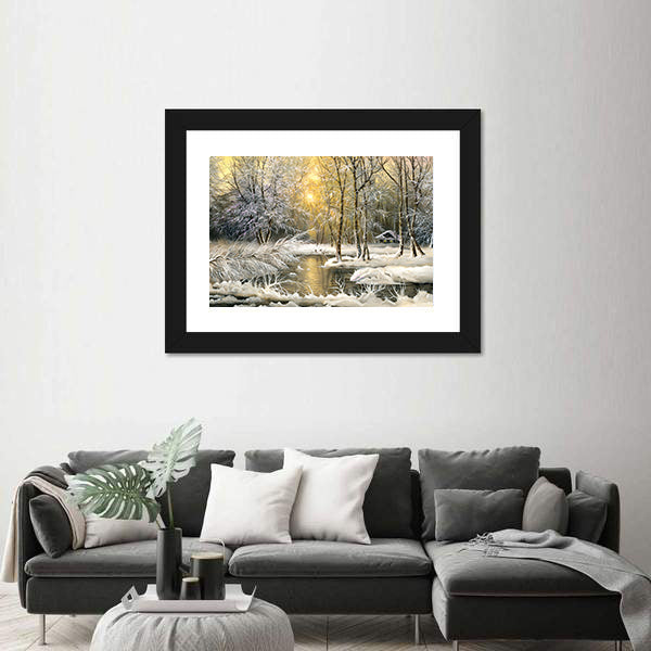 Winter Wooden Forest Lake Canvas Wall Art