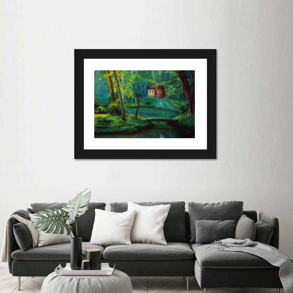 Fairy Tale Forest Cabin at Dusk Canvas Wall Art