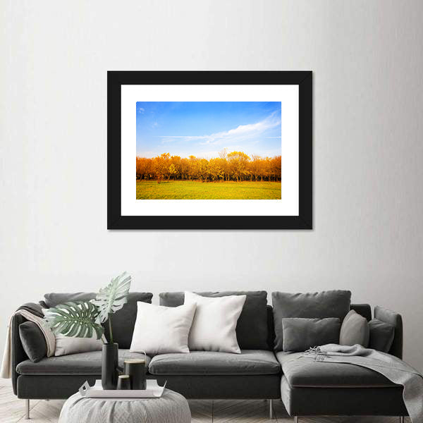 Autumn Meadow with Golden Leaves Canvas Wall Art