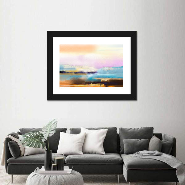 Impasto Abstract Horizon in Sunrise Colors Canvas Wall Art