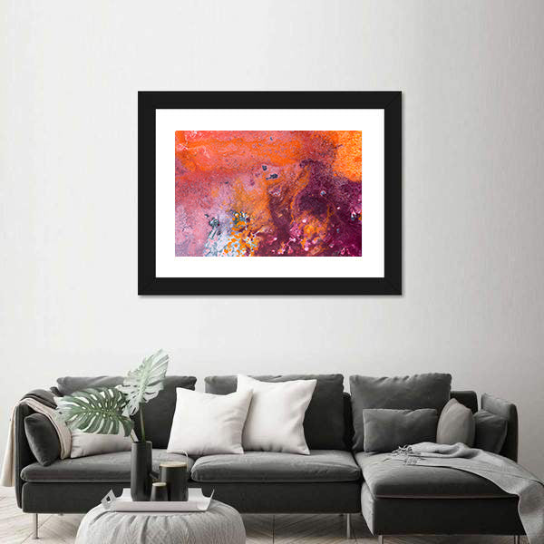 Fluid Acrylic Pour Abstract in Orange and Purple Canvas Wall Art