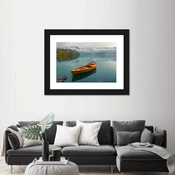 Lonely Boat on Lake Bled Canvas Wall Art