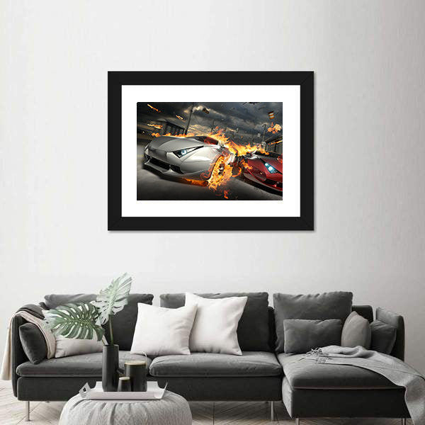 Futuristic Street Car Chase Canvas Wall Art