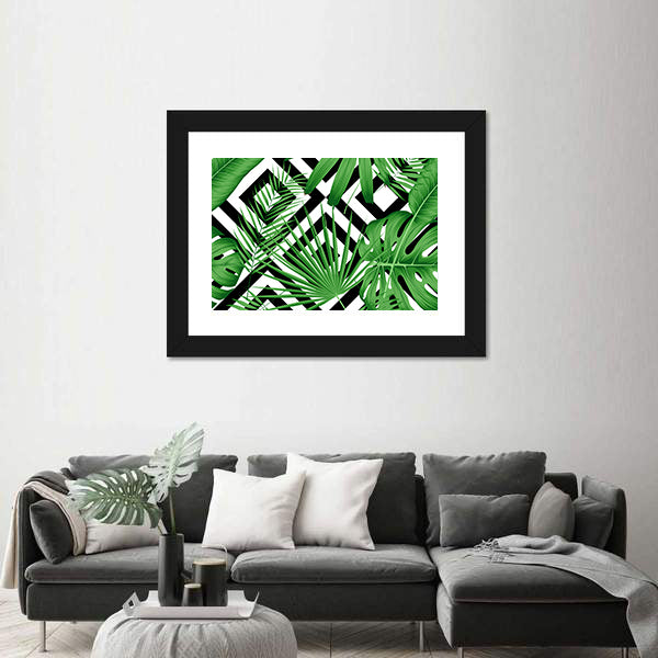 Geometric Tropical Leaves Pattern Canvas Wall Art