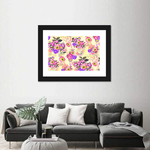 Summer Garden Roses &amp; Iris Flowers Canvas Wall Art