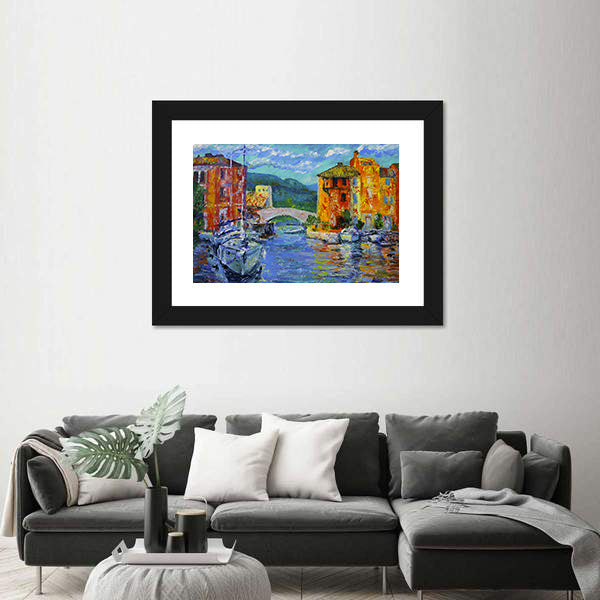 Port Grimaud Canal Scene with Sailboat Canvas Wall Art