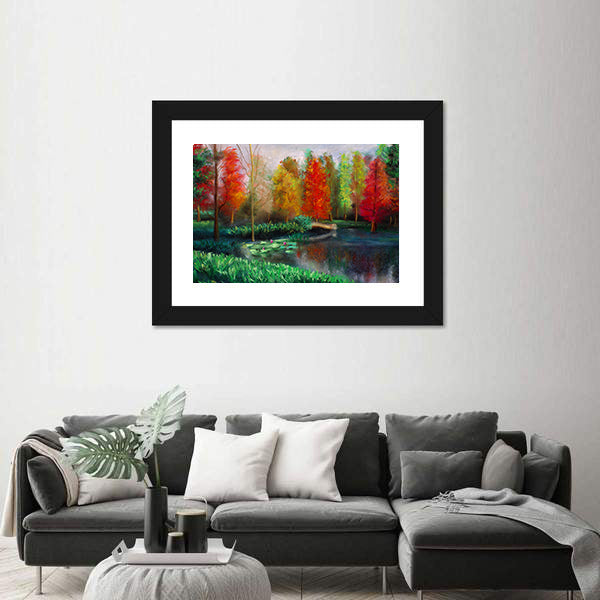 Autumn Lake with Water Lilies Canvas Wall Art
