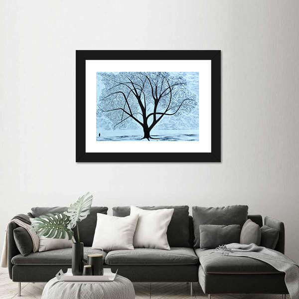 Snowy Tree with Lone Figure Canvas Wall Art