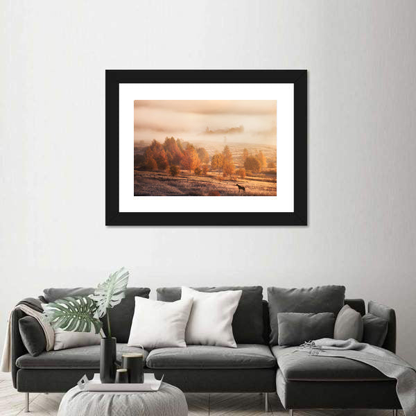 Autumn Horse in Russian Jungle Canvas Wall Art