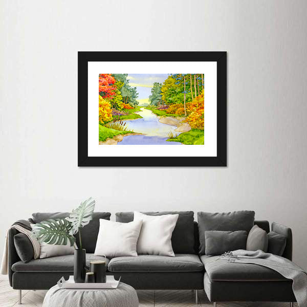 Autumn Forest Creek Canvas Wall Art