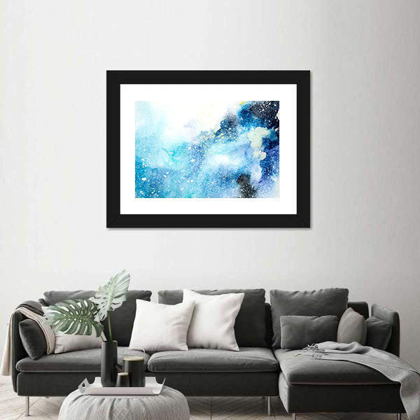 Bluish Stain Drips Blobs Watercolor Canvas Wall Art