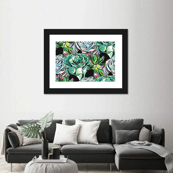 Succulent Cacti Flowers Pattern Canvas Wall Art