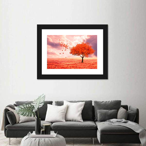 Dreamlike Red Autumn Tree Canvas Wall Art