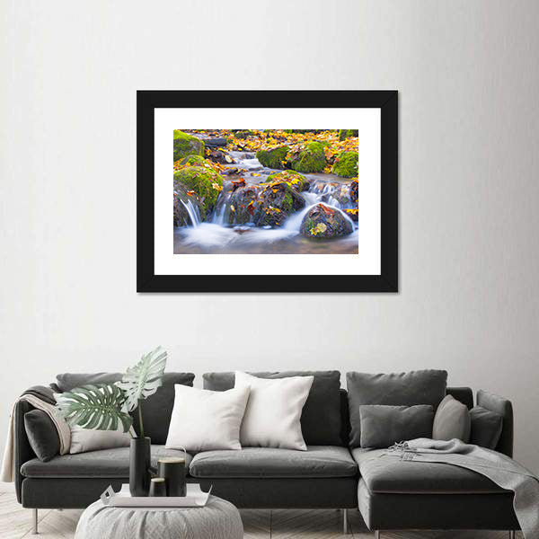 Cascade Waterfall In Autumn Forest Canvas Wall Art
