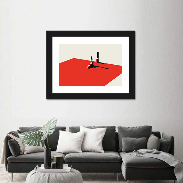 Solitary Figure on Red Stairs Canvas Wall Art