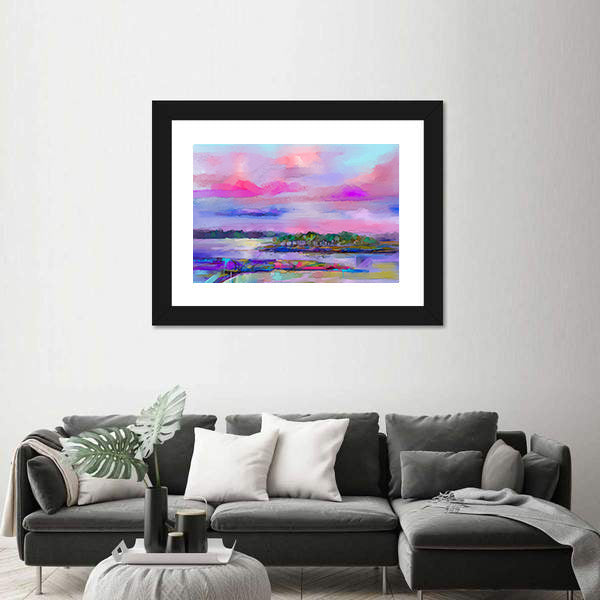 Meadow In Colorful Sky Canvas Wall Art