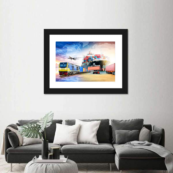 Global Logistics Transport Collage Canvas Wall Art
