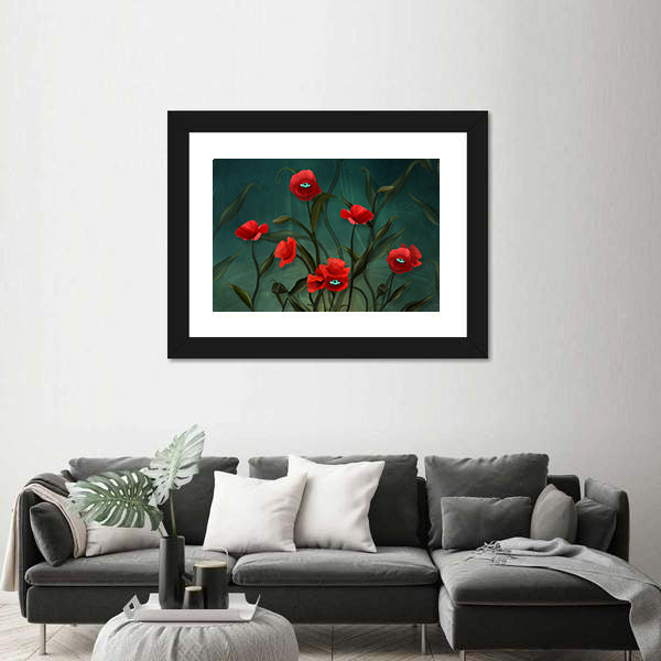 Surreal Poppies with Human Eyes Canvas Wall Art