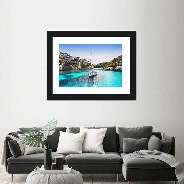 Anchored Sailboat in Turquoise Bay Canvas Wall Art