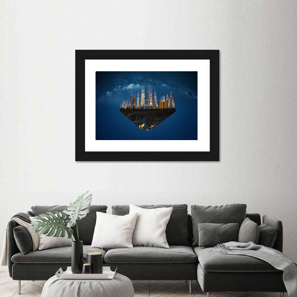 Futuristic Floating Island at Night Canvas Wall Art