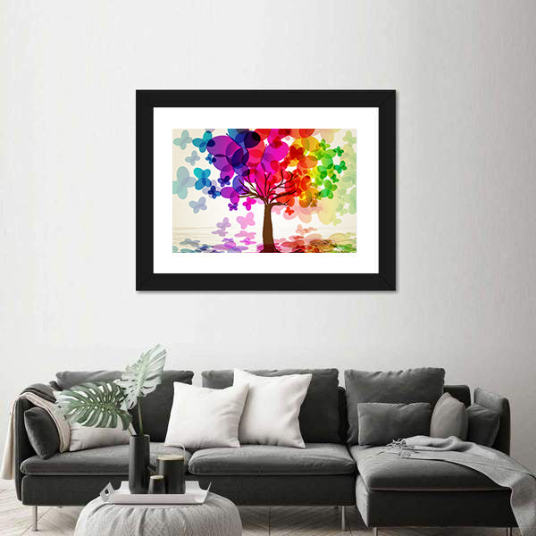 Abstract Colorful Tree with Butterflies Canvas Wall Art