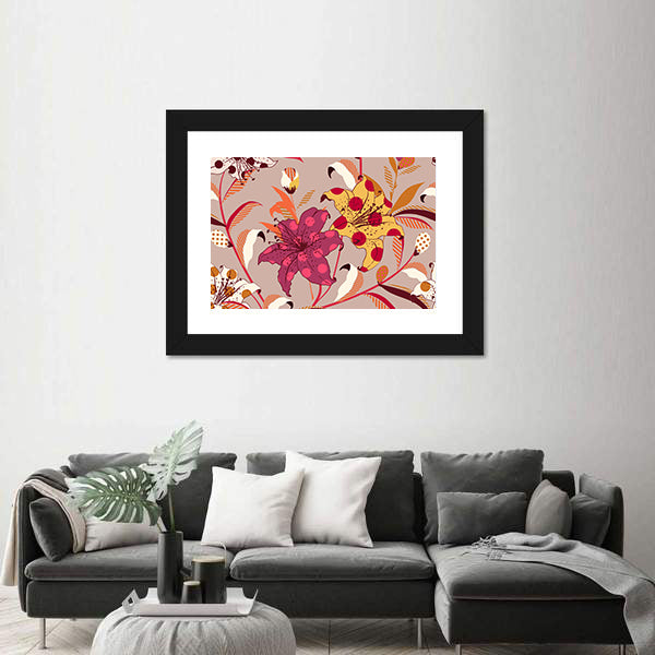 Retro Polka-dot Lily Pattern Canvas Wall Art