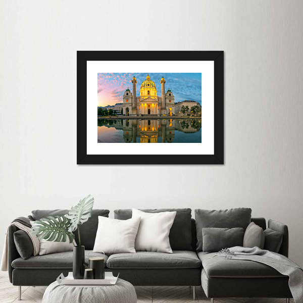 St. Charles Church Sunset Reflection Canvas Wall Art