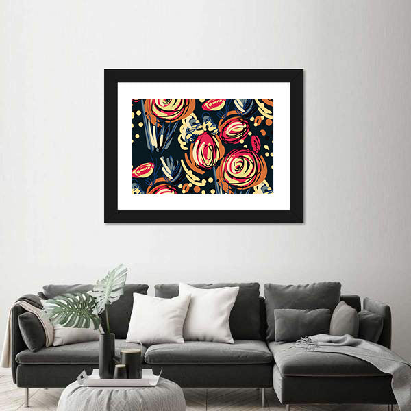 Abstract Colorful Doodle Rose Canvas Wall Art