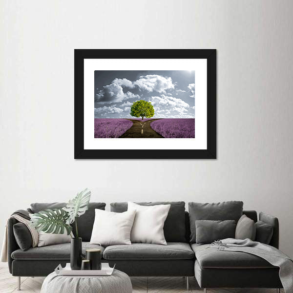 Crossroad in Lavender Meadow Canvas Wall Art