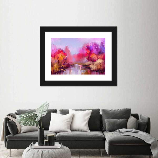 Colorful Autumn River Landscape Canvas Wall Art