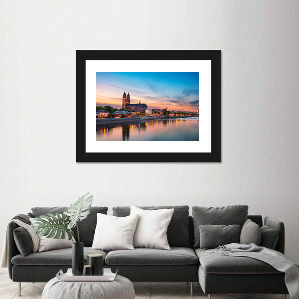 Magdeburg City And Elbe River At Sunset In Germany Canvas Wall Art