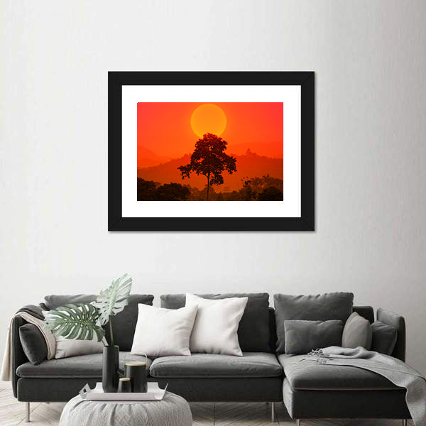 African Sunset with Big Tree Canvas Wall Art