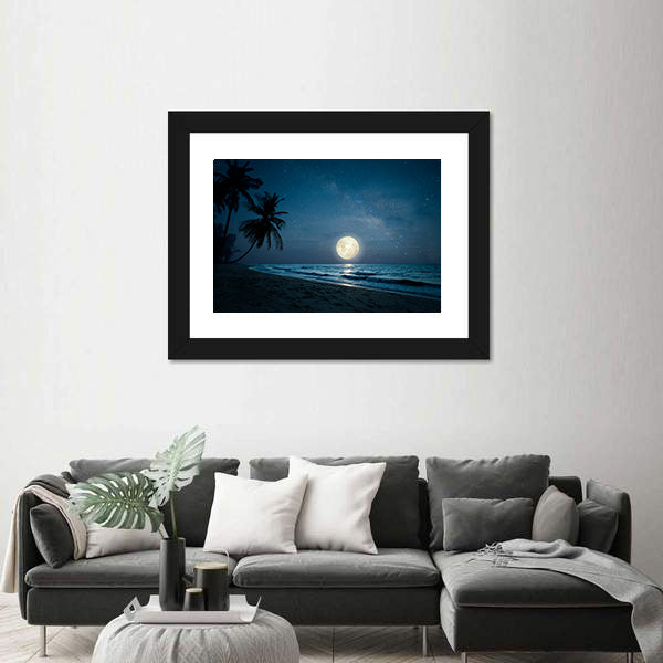 Moonlit Fantasy Tropical Beach Canvas Wall Art