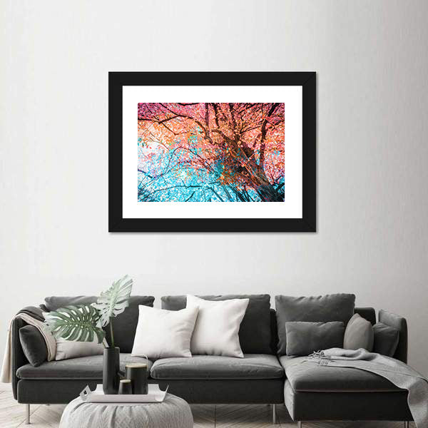 Looking Up Through Colorful Autumn Canopy Canvas Wall Art