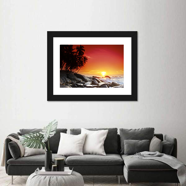 Sunset Over Sea Beach In Sri Lanka Canvas Wall Art