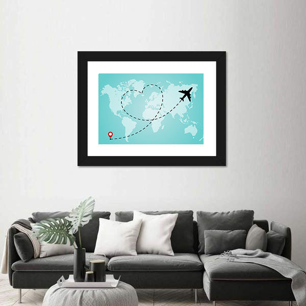 World Map With Airplane Canvas Wall Art