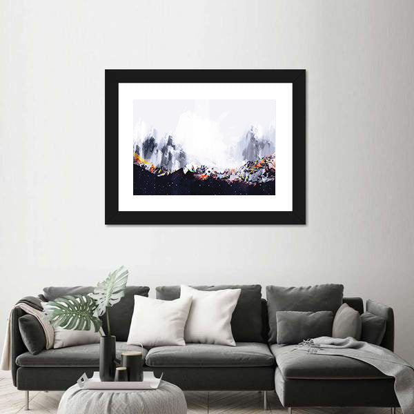 Abstract Snow-capped Mountain Range with Orange Ridges Canvas Wall Art