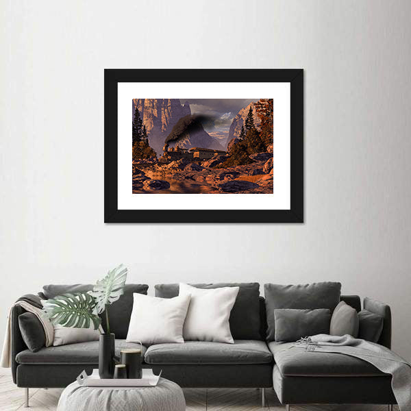 Old West Steam Locomotive at Sunset Canvas Wall Art