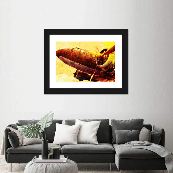 Grunge Old Military Plane Canvas Wall Art