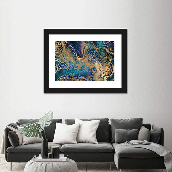 Blue And Gold Marble Texture Canvas Wall Art