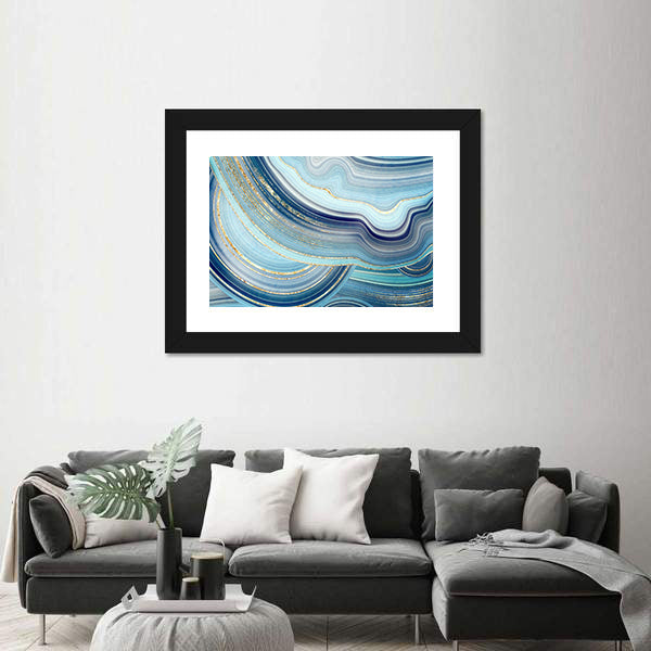 Swirling Blue Agate Marble with Gold Veins Canvas Wall Art