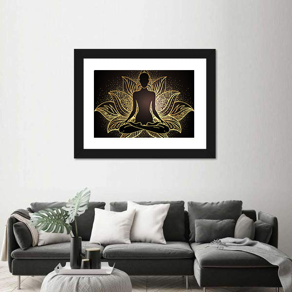 Silhouette In lotus Position Over Ornate Mandala Canvas Wall Art