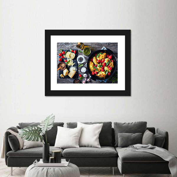 Baked Chicken Breast Rolls With Ingredients Canvas Wall Art